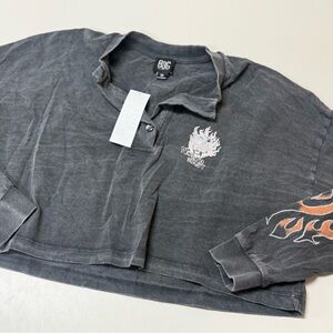 BDG NEW Urban Outfitters Cropped Flaming Tiger Graphic Long Sleeve: Size XS